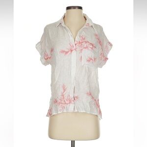 Rails Whitney White Linen Button-Down Top with Coral Print 🪸